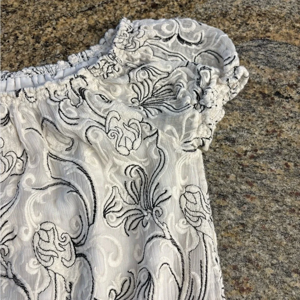 Alice +‎ Olivia JANELLE SILK Embroidered Off the Shoulder Dress 4 Cream Black